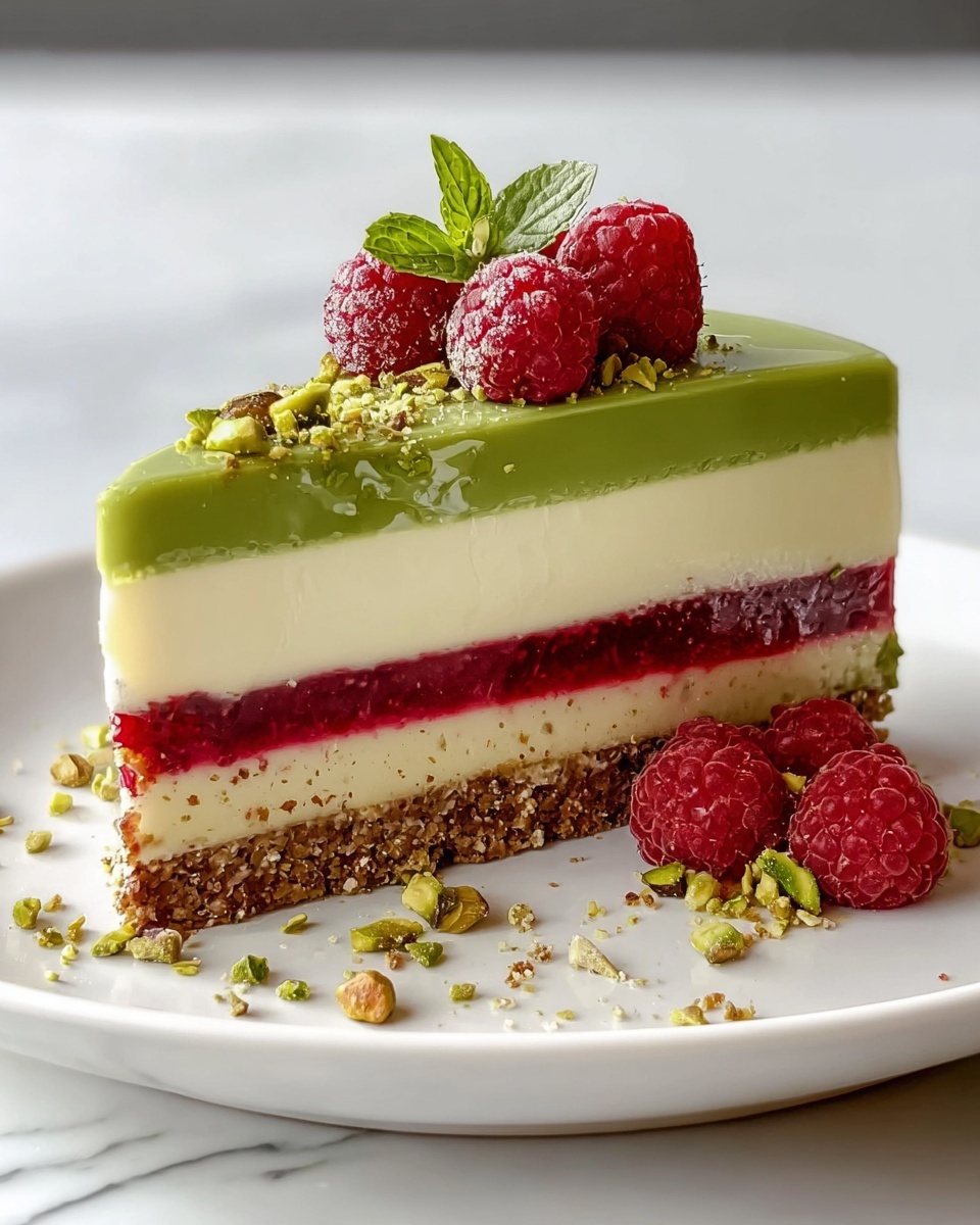 Elegant Pistachio Raspberry Crunch Cheesecake Recipe - Recipe Image
