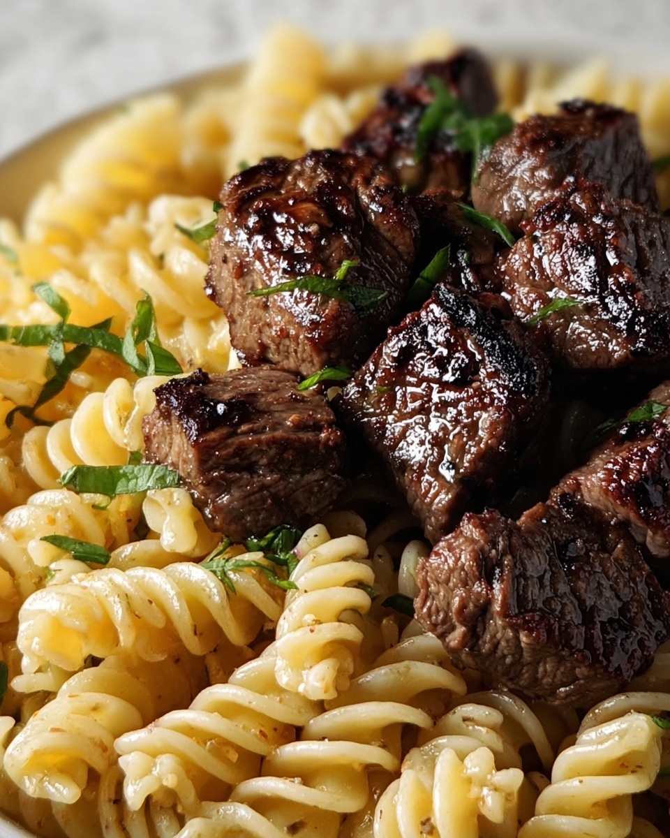 Garlic Butter Steak Bites with Smoky Chipotle Cream Cheese Pasta Recipe - Recipe Image
