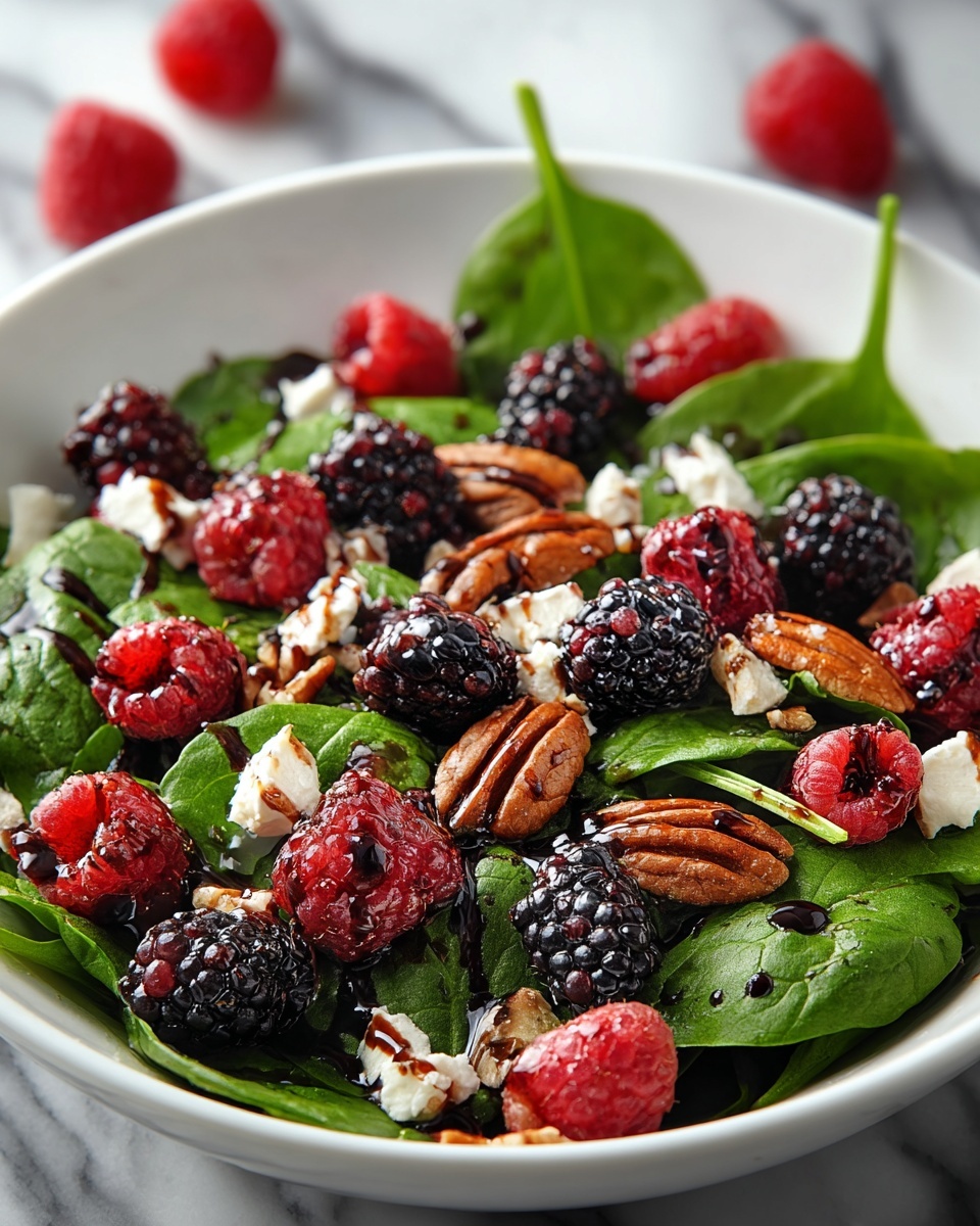 Berry Spinach Salad with Toasted Prosciutto, Pecans, Feta, and Balsamic Glaze Recipe - Recipe Image