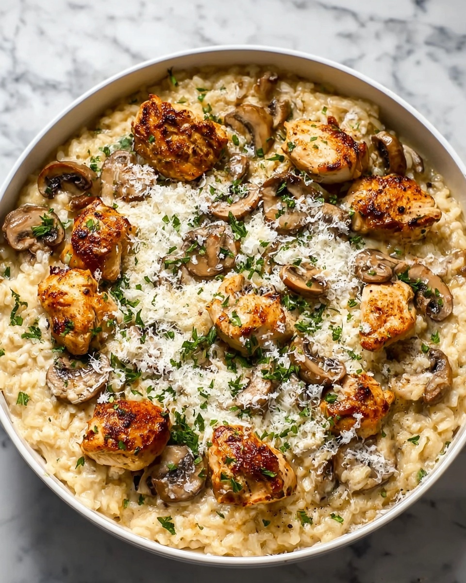 One Pot Creamy Parmesan Chicken with Mushroom Rice Recipe - Recipe Image
