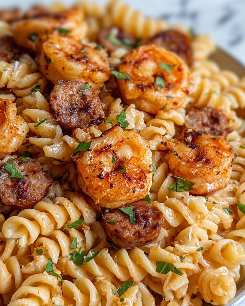 Garlic Butter Shrimp and Sausage Skillet Pasta Recipe - Recipe Image