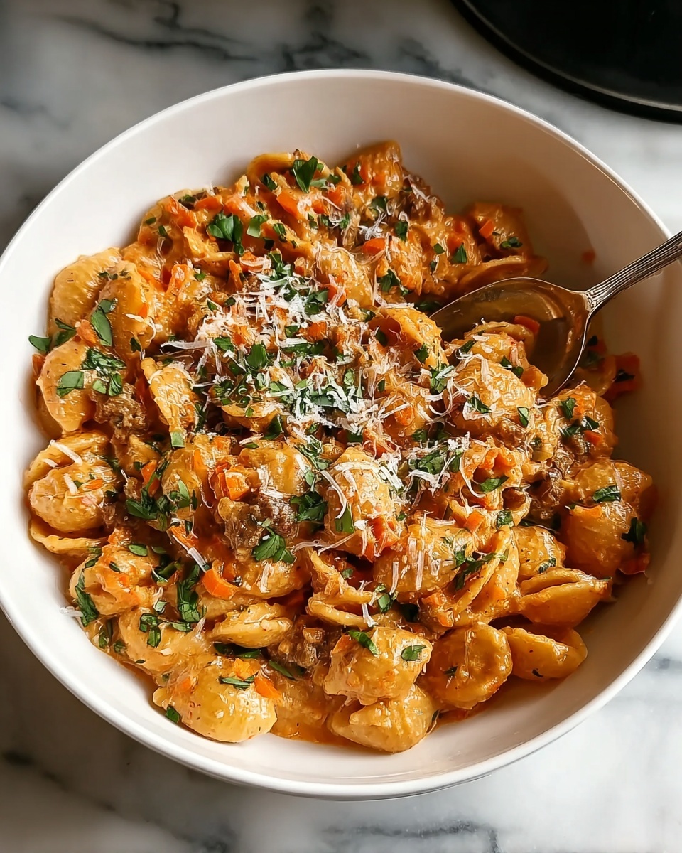 Ground Beef Orzo with Tomato Cream Sauce Recipe - Recipe Image