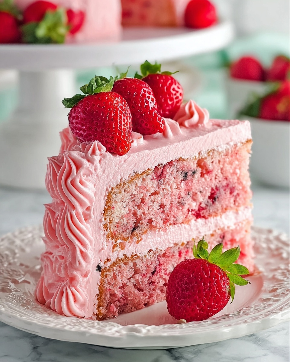 Strawberry Cake with Strawberry Buttercream Frosting Recipe - Recipe Image