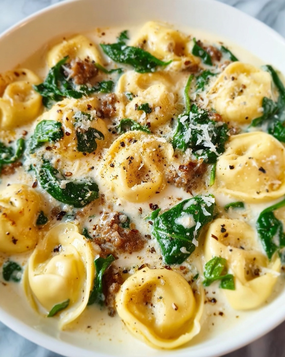 Crockpot Creamy Tortellini with Italian Sausage and Spinach Recipe - Recipe Image