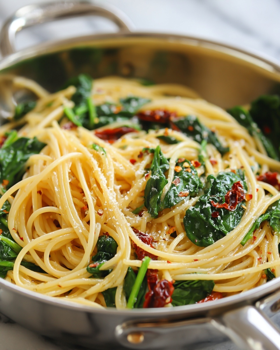 Spaghetti & Spinach with Sun-Dried Tomato Cream Sauce Recipe - Recipe Image