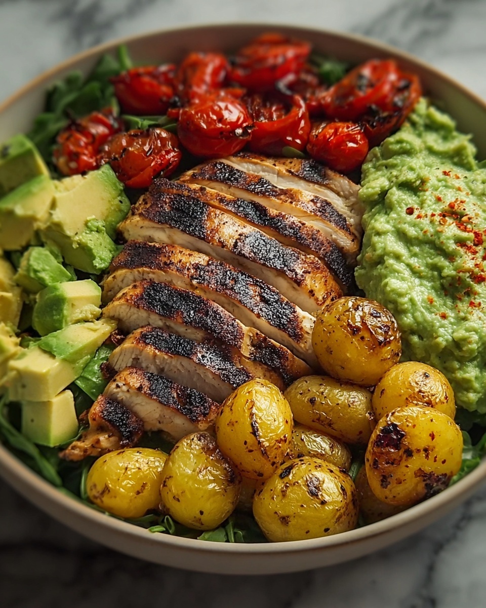 Grilled Chicken Bowl with Creamy Avocado Sauce and Veggies Recipe - Recipe Image