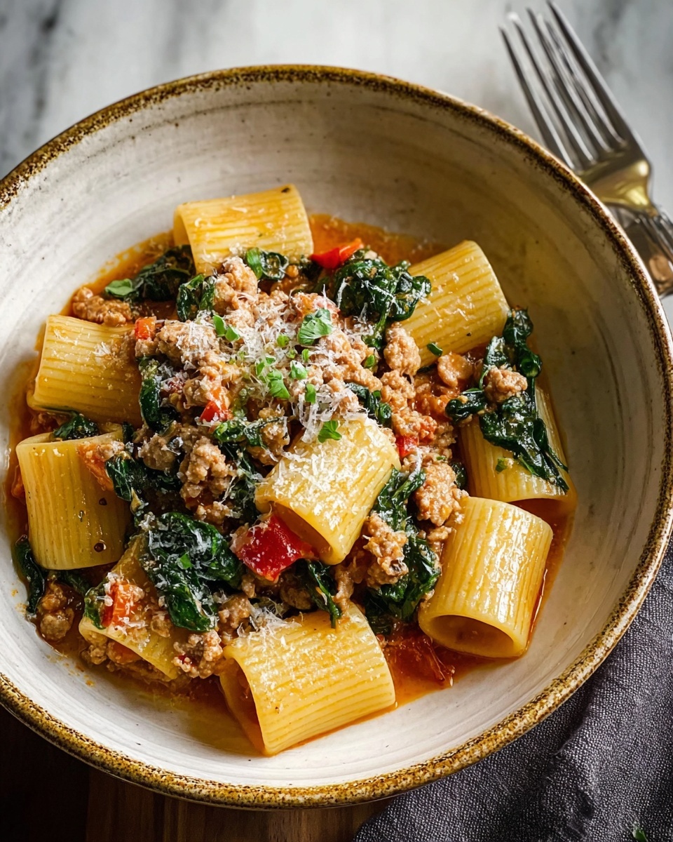 Spicy Paccheri with Sausage & Greens Recipe - Recipe Image