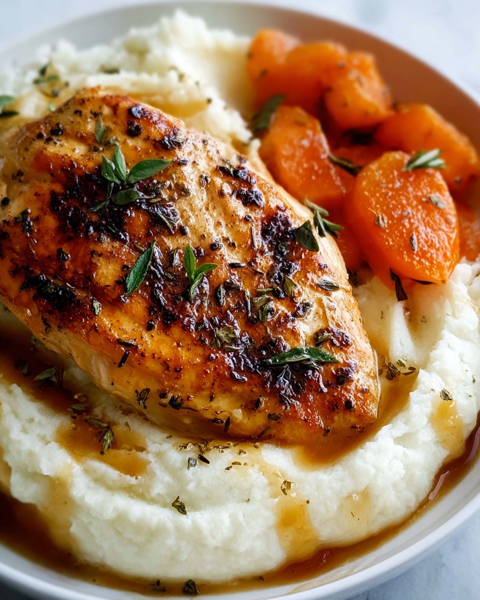 Garlic Herb Chicken Thighs with Mashed Potatoes and Honey-Glazed Carrots Recipe - Recipe Image