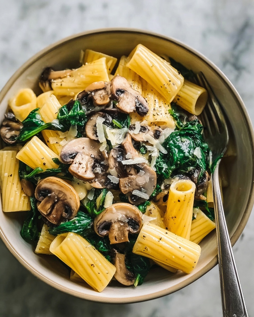 Creamy Parmesan Spinach Mushroom Pasta Recipe - Recipe Image