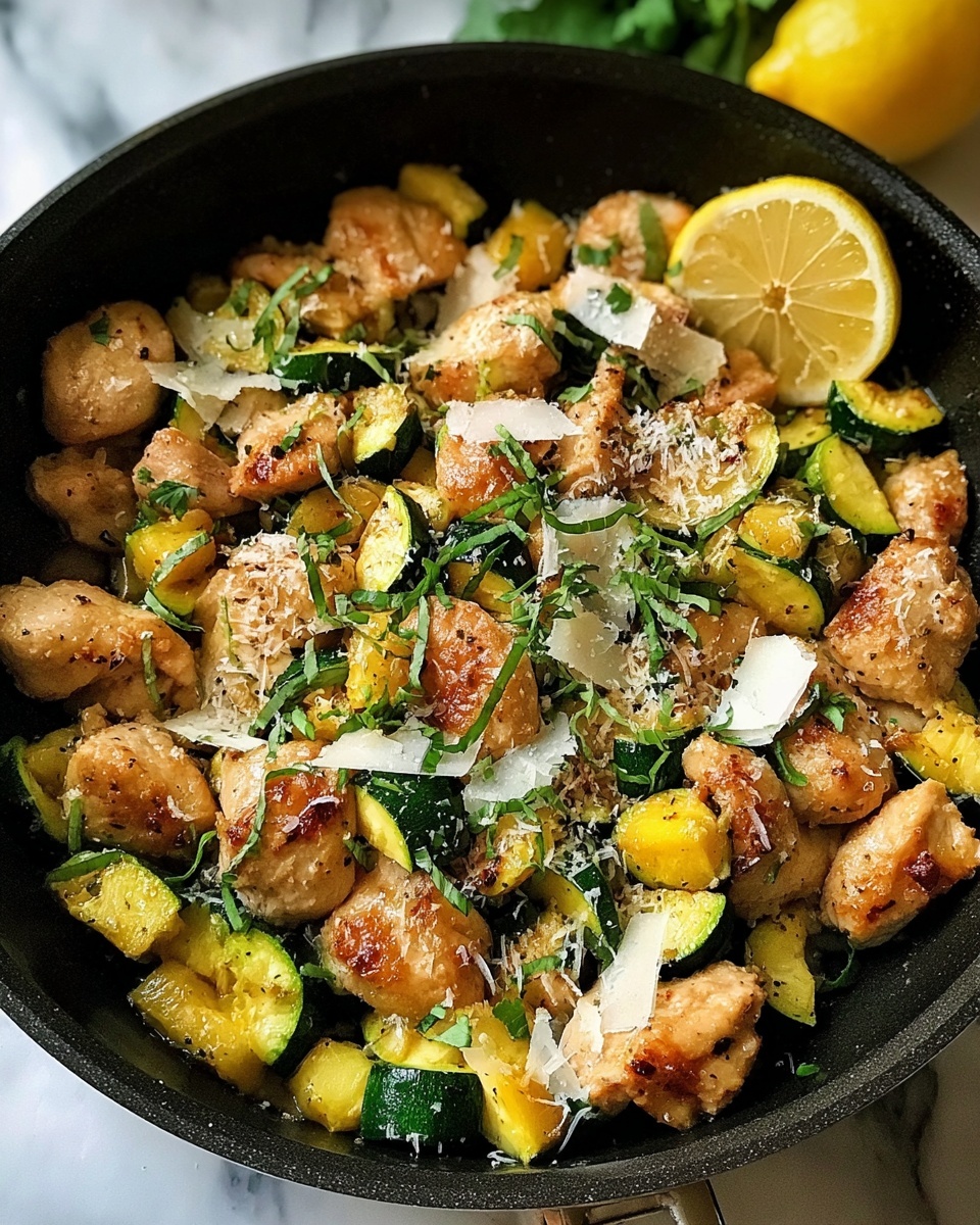 Skillet Lemon Parmesan Chicken with Zucchini and Squash Recipe - Recipe Image