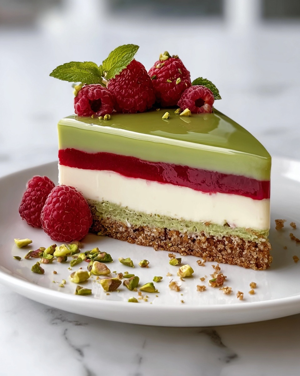 Elegant Pistachio Raspberry Crunch Cheesecake Recipe - Recipe Image