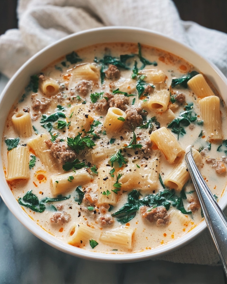 Creamy Parmesan Italian Sausage Ditalini Soup Recipe - Recipe Image