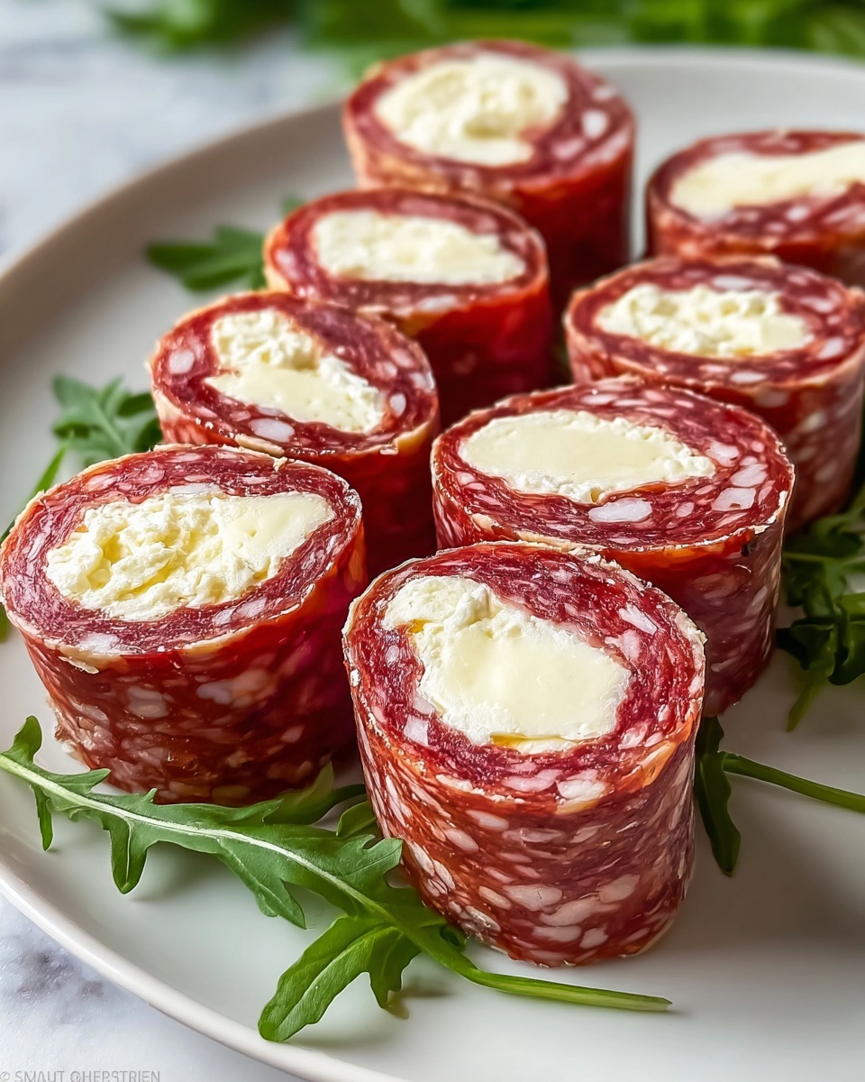 Salami Roll-Ups with Cream Cheese, Vegetables, and Herbs Recipe - Recipe Image