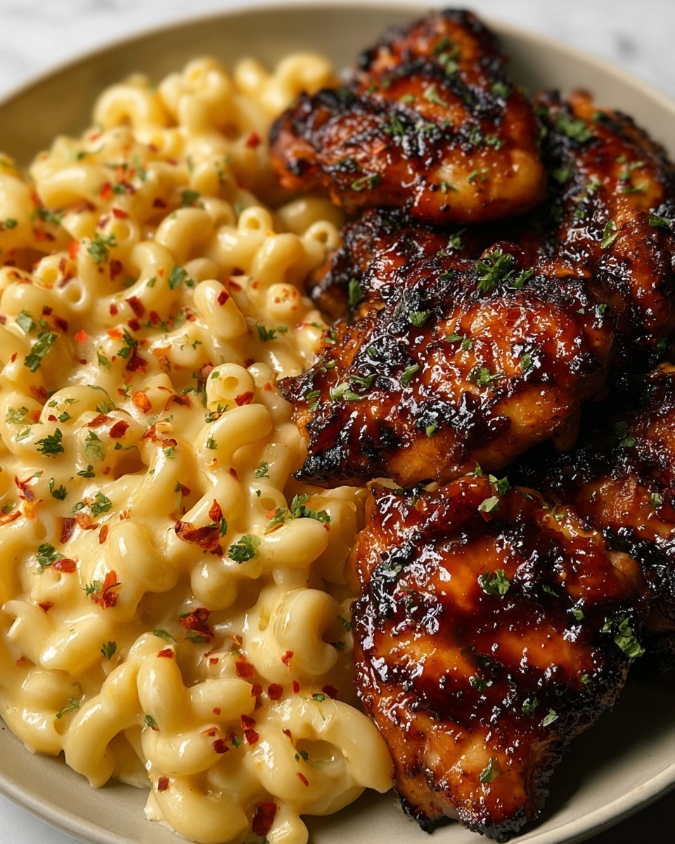 Sweet and Spicy Honey Pepper Chicken with Creamy Macaroni Cheese Recipe - Recipe Image
