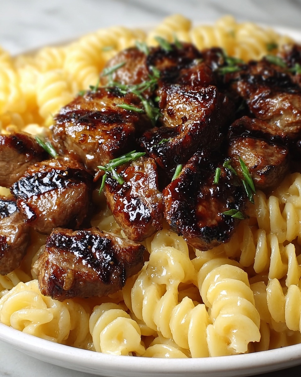 Garlic Butter Steak Bites with Smoky Chipotle Cream Cheese Pasta Recipe - Recipe Image