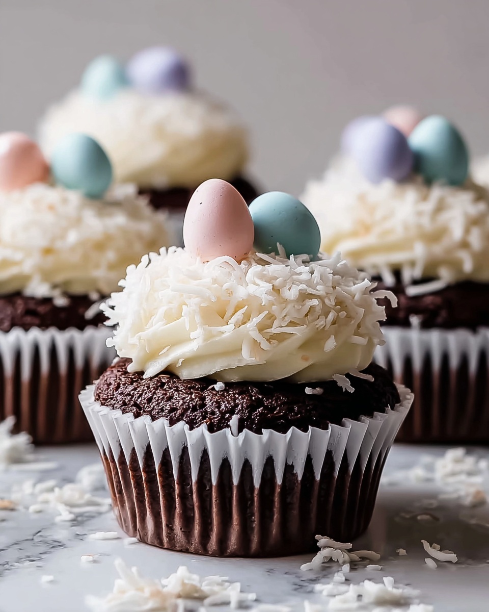 Easter Chocolate Coconut Cupcakes with Ganache Filling Recipe - Recipe Image