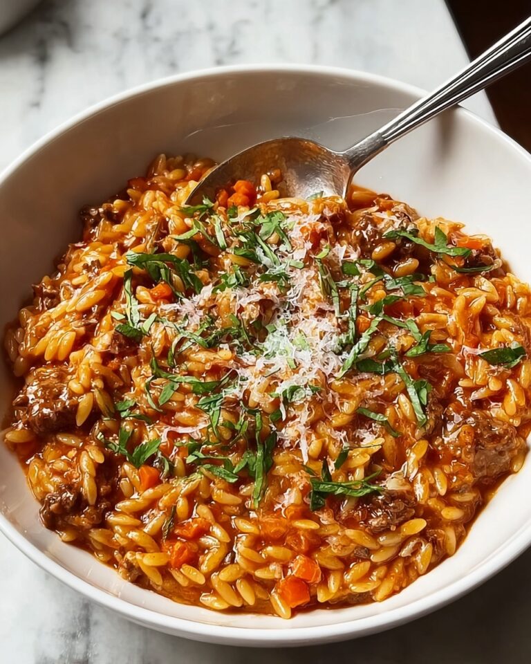 Ground Beef Orzo with Tomato Cream Sauce Recipe
