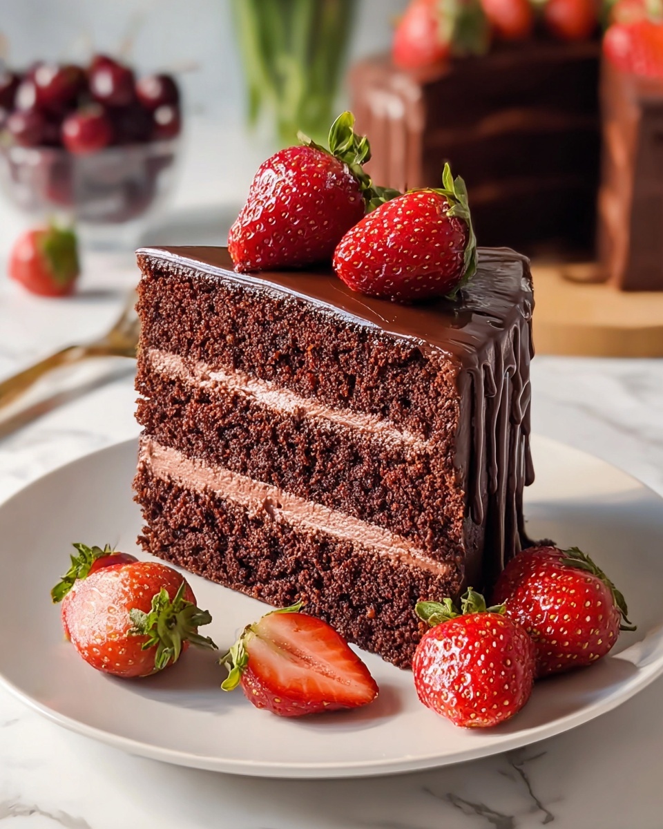 Strawberry Chocolate Cake with Strawberry Jam and Cream Cheese Frosting Recipe - Recipe Image