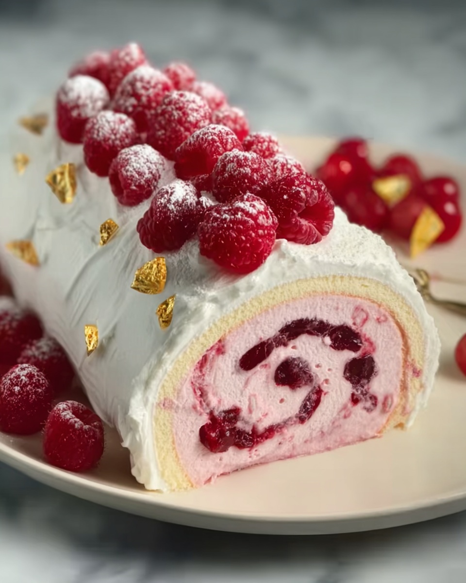 Luxurious Pink Raspberry Cheesecake Roll Cake Recipe - Recipe Image