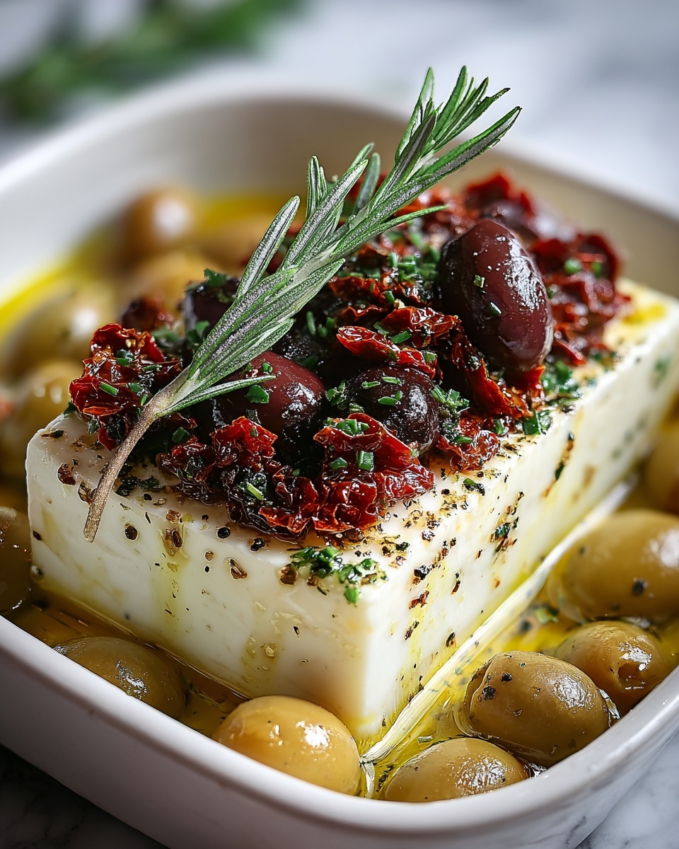 Baked Feta with Olives and Sun-Dried Tomatoes Recipe - Recipe Image