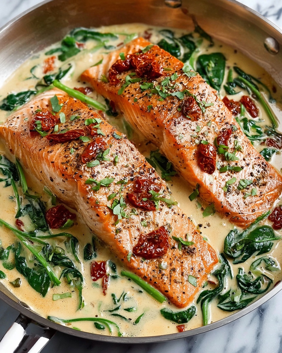 Creamy Garlic Butter Tuscan Salmon Recipe - Recipe Image