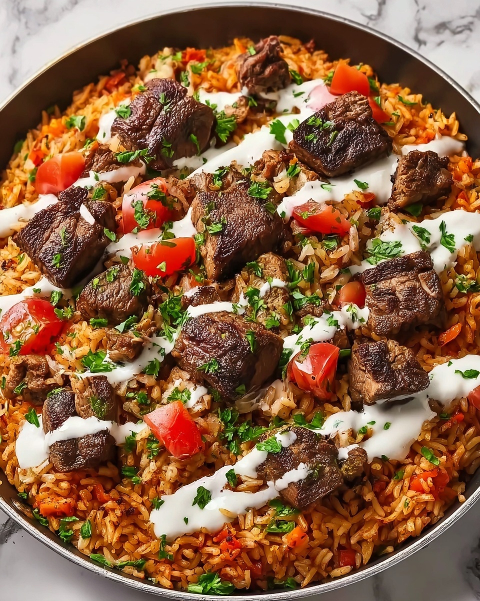 Creamy Queso Rice with Juicy Steak Strips Recipe - Recipe Image