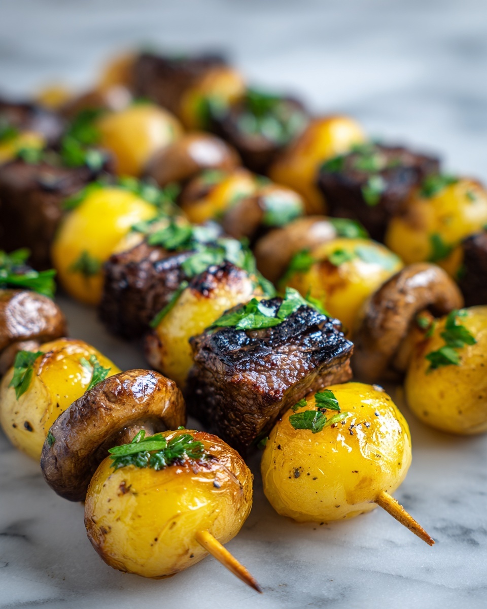 Grilled Steak, Potato, and Mushroom Kabobs Recipe - Recipe Image
