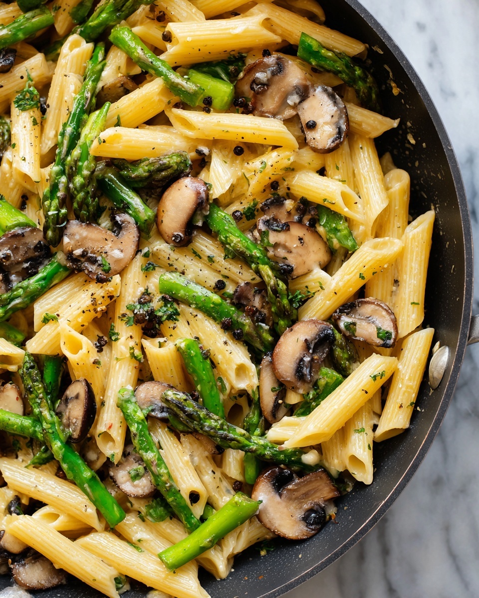 Creamy Mushroom and Asparagus Chicken Penne Recipe - Recipe Image