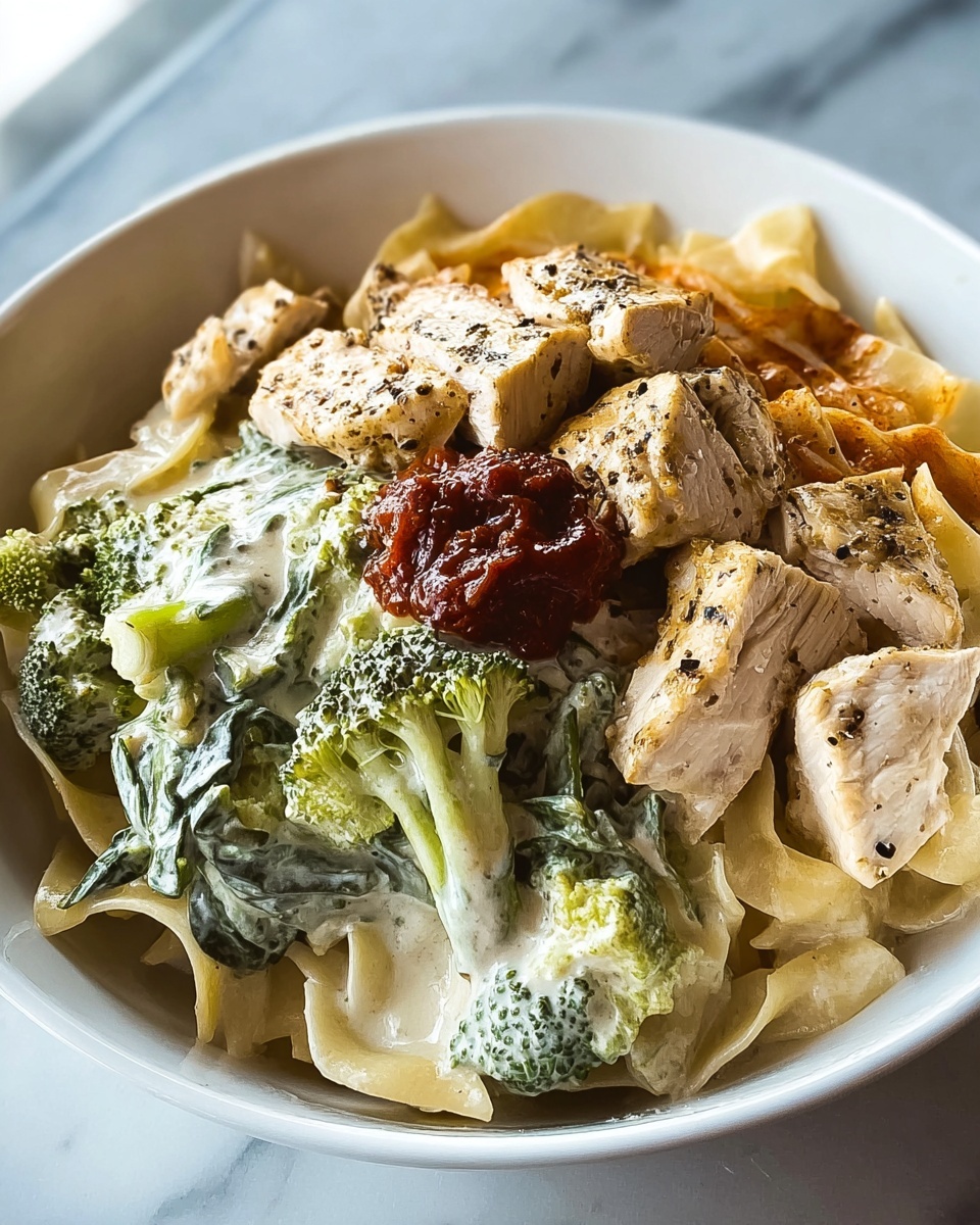Creamy Chicken and Spinach Pasta with Broccoli Recipe - Recipe Image