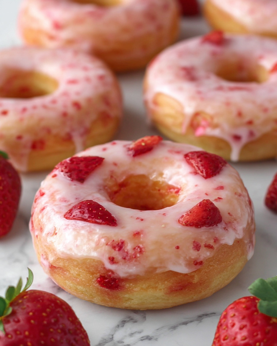 Strawberry Buttermilk Baked Doughnuts with Strawberry Glaze Recipe - Recipe Image