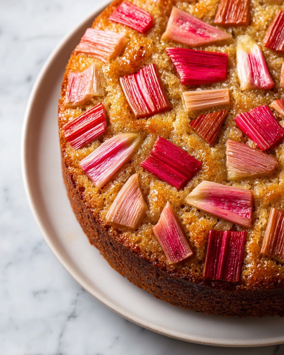 Upside-Down Rhubarb Cake with Caramel Swirls Recipe - Recipe Image
