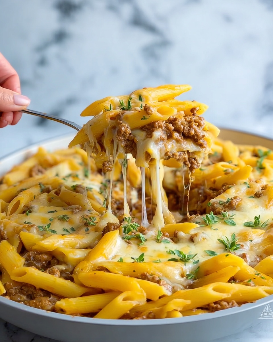 Cheesy Ground Beef Pasta Skillet Recipe - Recipe Image