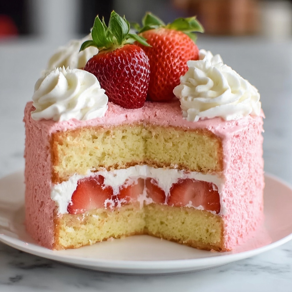 Moist Strawberry Cake with Fresh Strawberry Buttercream Recipe - Recipe Image