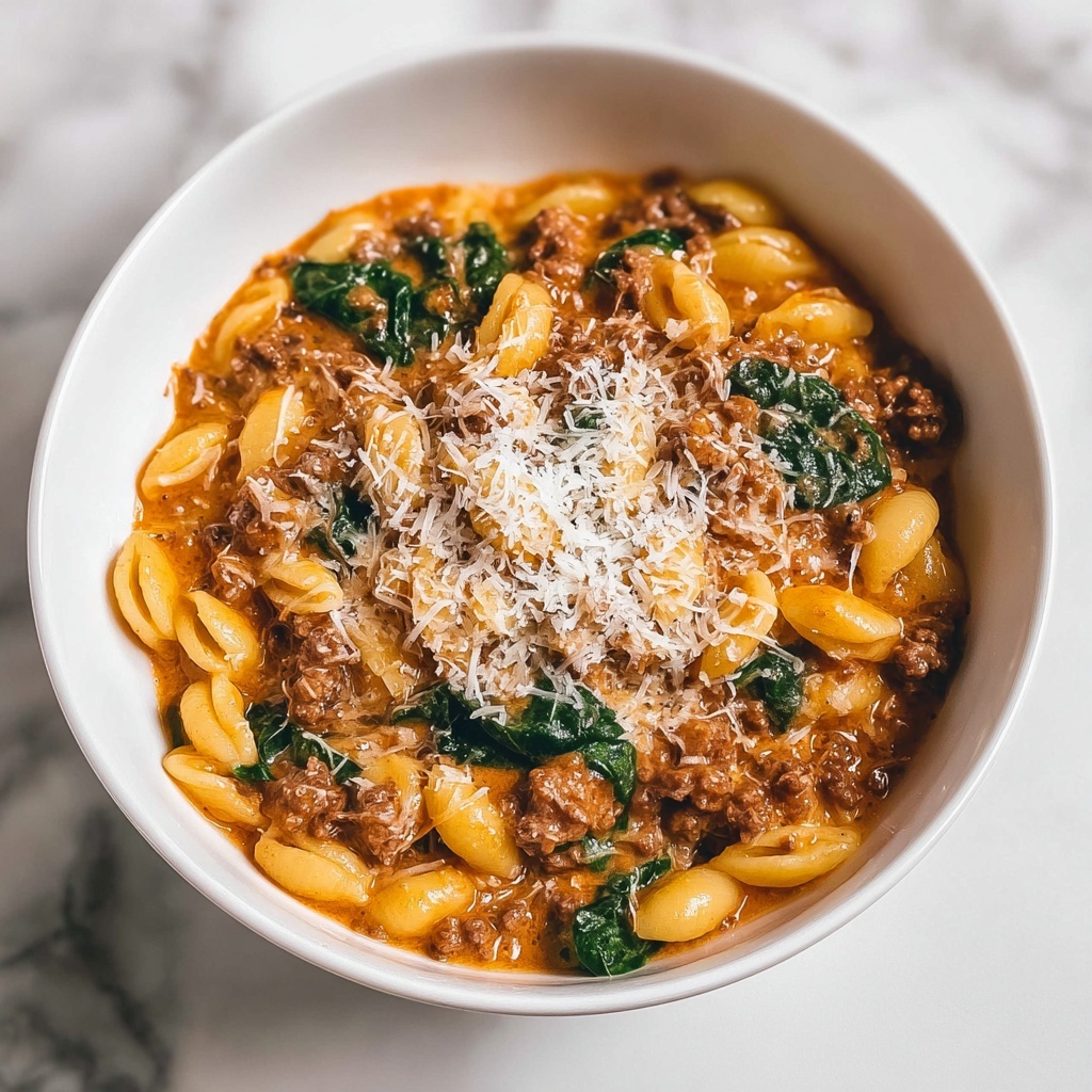 Ground Beef Orzo with Tomato Cream Sauce Recipe - Recipe Image