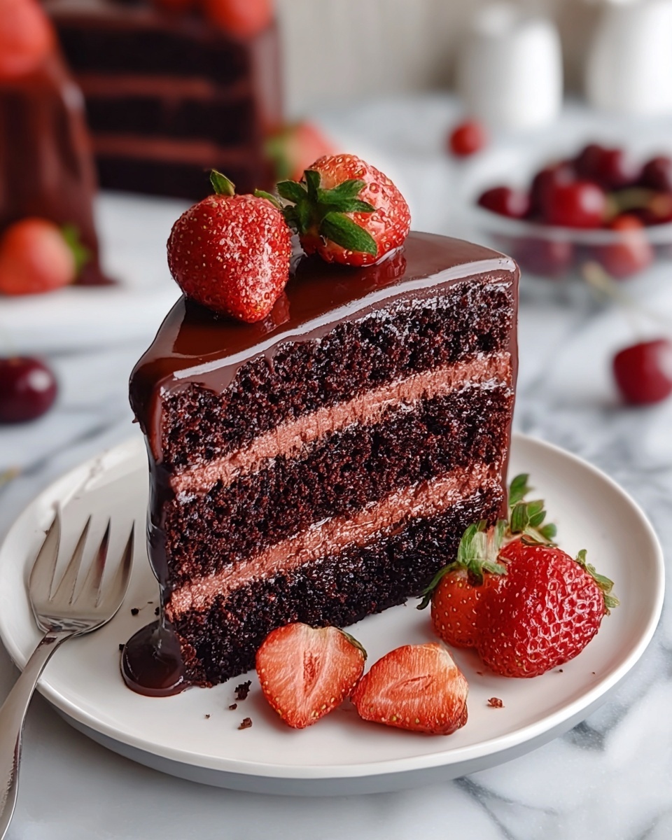 Strawberry Chocolate Cake with Strawberry Jam and Cream Cheese Frosting Recipe - Recipe Image