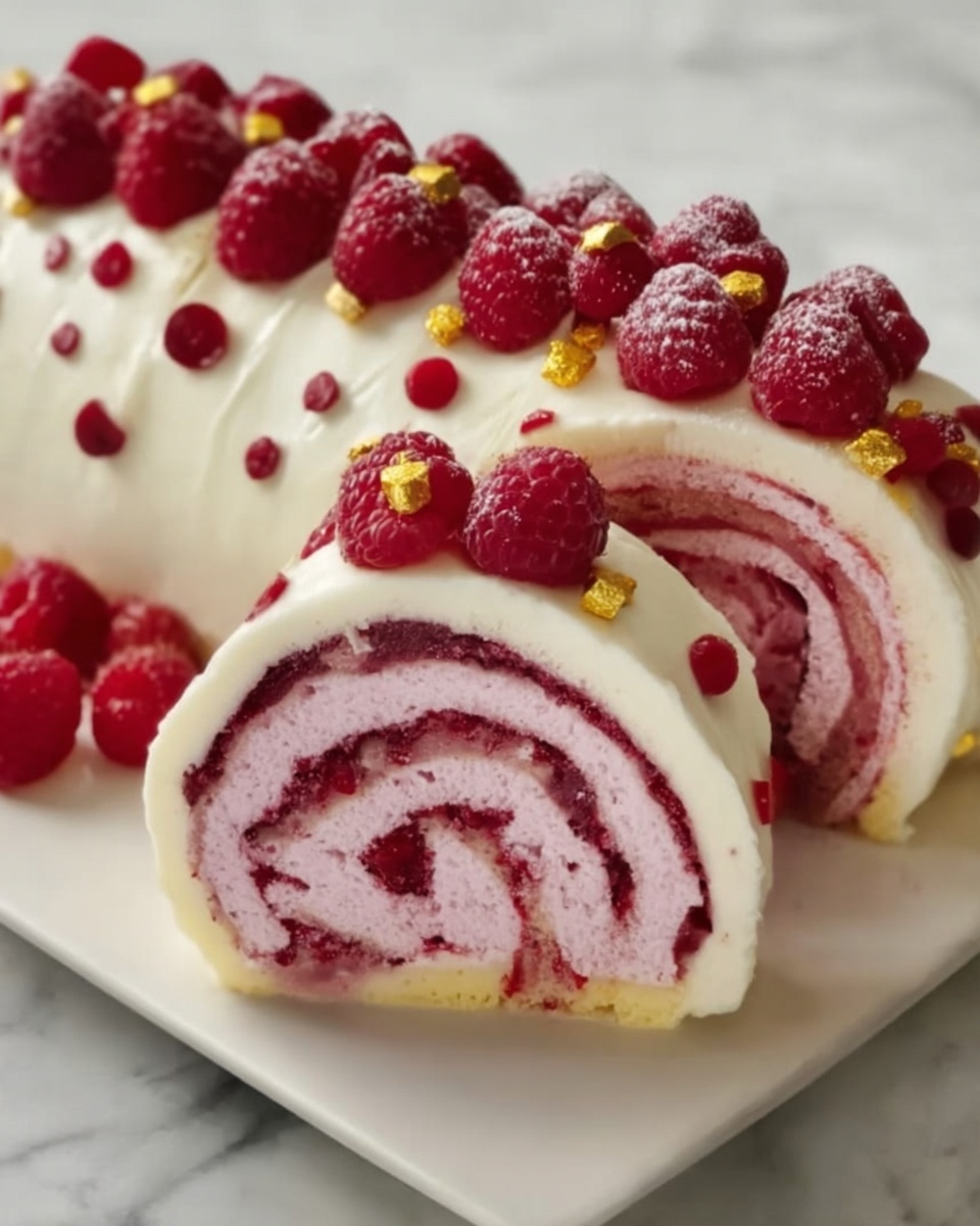 Luxurious Pink Raspberry Cheesecake Roll Cake Recipe - Recipe Image