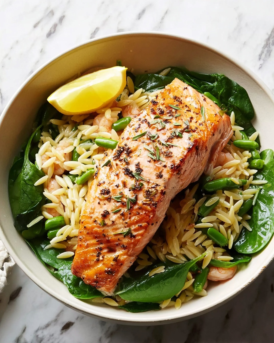 One-Skillet Salmon with Lemon Orzo Recipe - Recipe Image