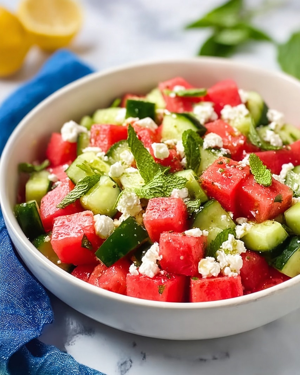 Watermelon Feta Salad with Fresh Herbs and Honey Lime Dressing Recipe - Recipe Image