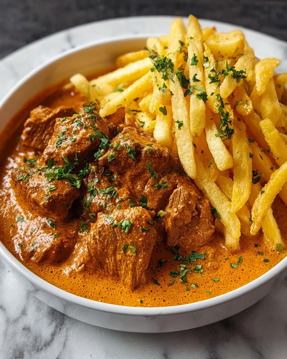 Creamy Butter Chicken in Garlic-Infused Sauce with Golden Crispy Fries Recipe - Recipe Image