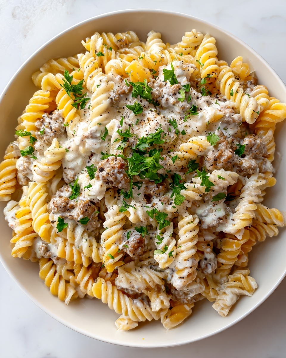 Beef and Rotini in Garlic Parmesan Sauce Recipe - Recipe Image