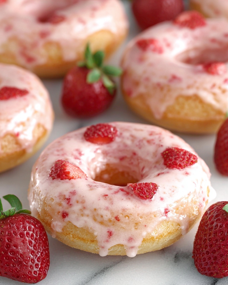 Strawberry Buttermilk Baked Doughnuts with Strawberry Glaze Recipe - Recipe Image