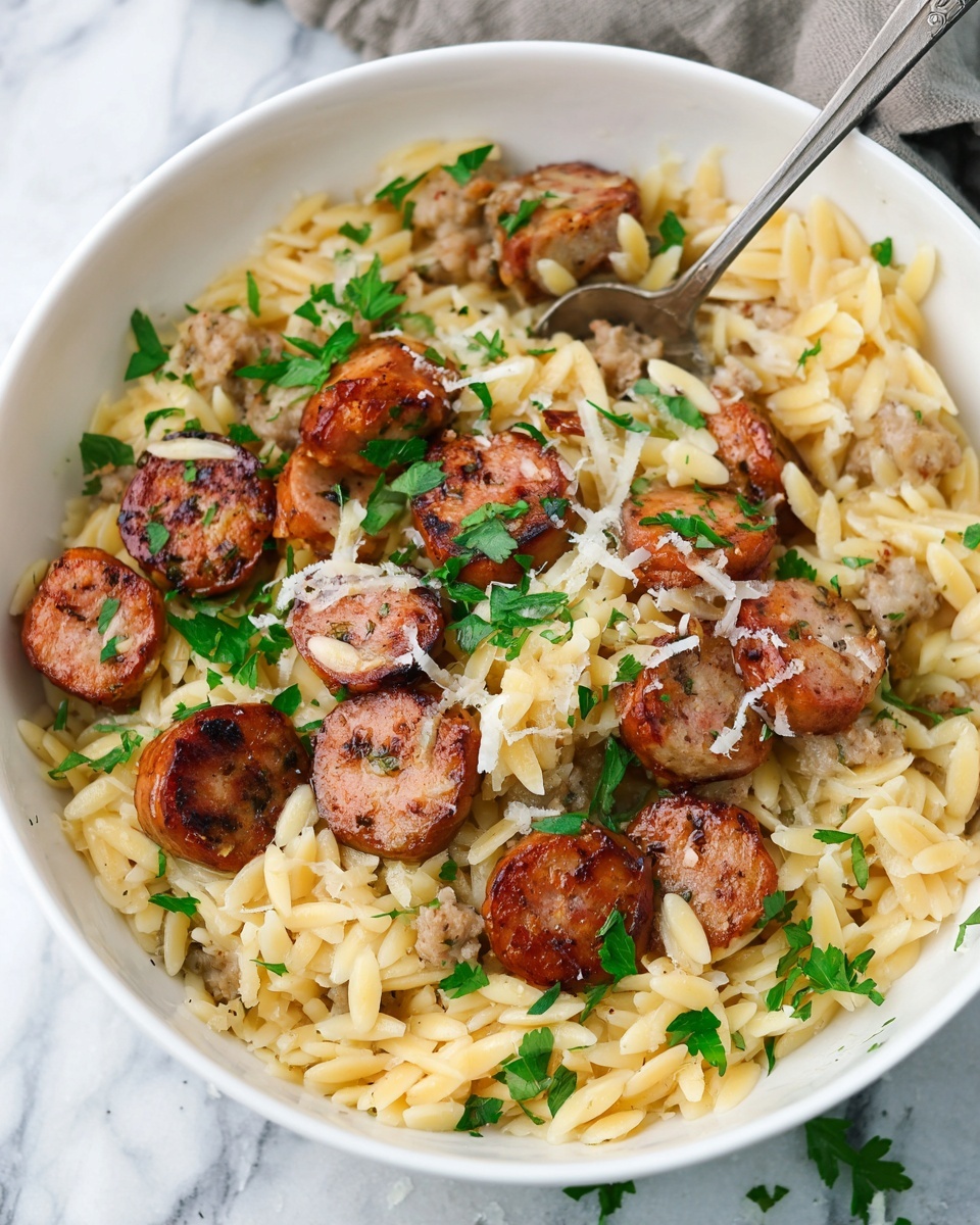 Creamy Chicken Sausage Orzo Recipe - Recipe Image