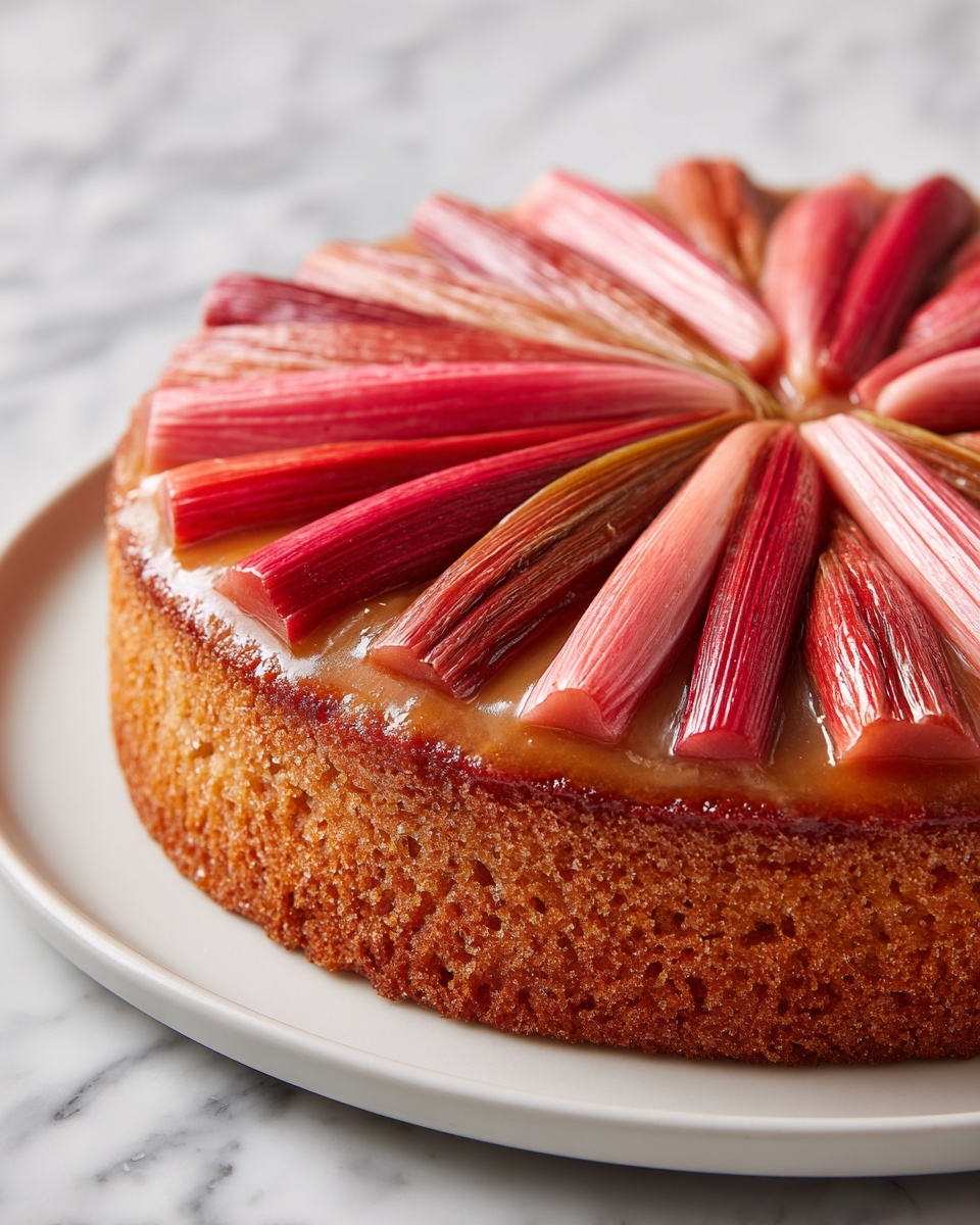 Upside-Down Rhubarb Cake with Caramel Swirls Recipe - Recipe Image