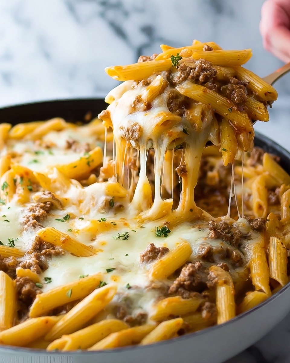 Cheesy Ground Beef Pasta Skillet Recipe - Recipe Image