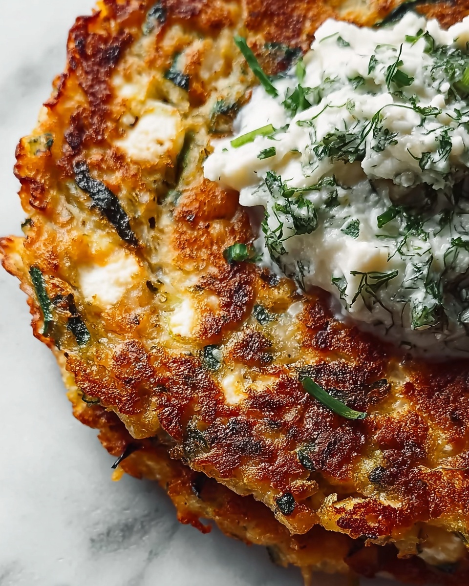 Zucchini, Feta, and Spinach Fritters with Garlic Tzatziki Recipe - Recipe Image