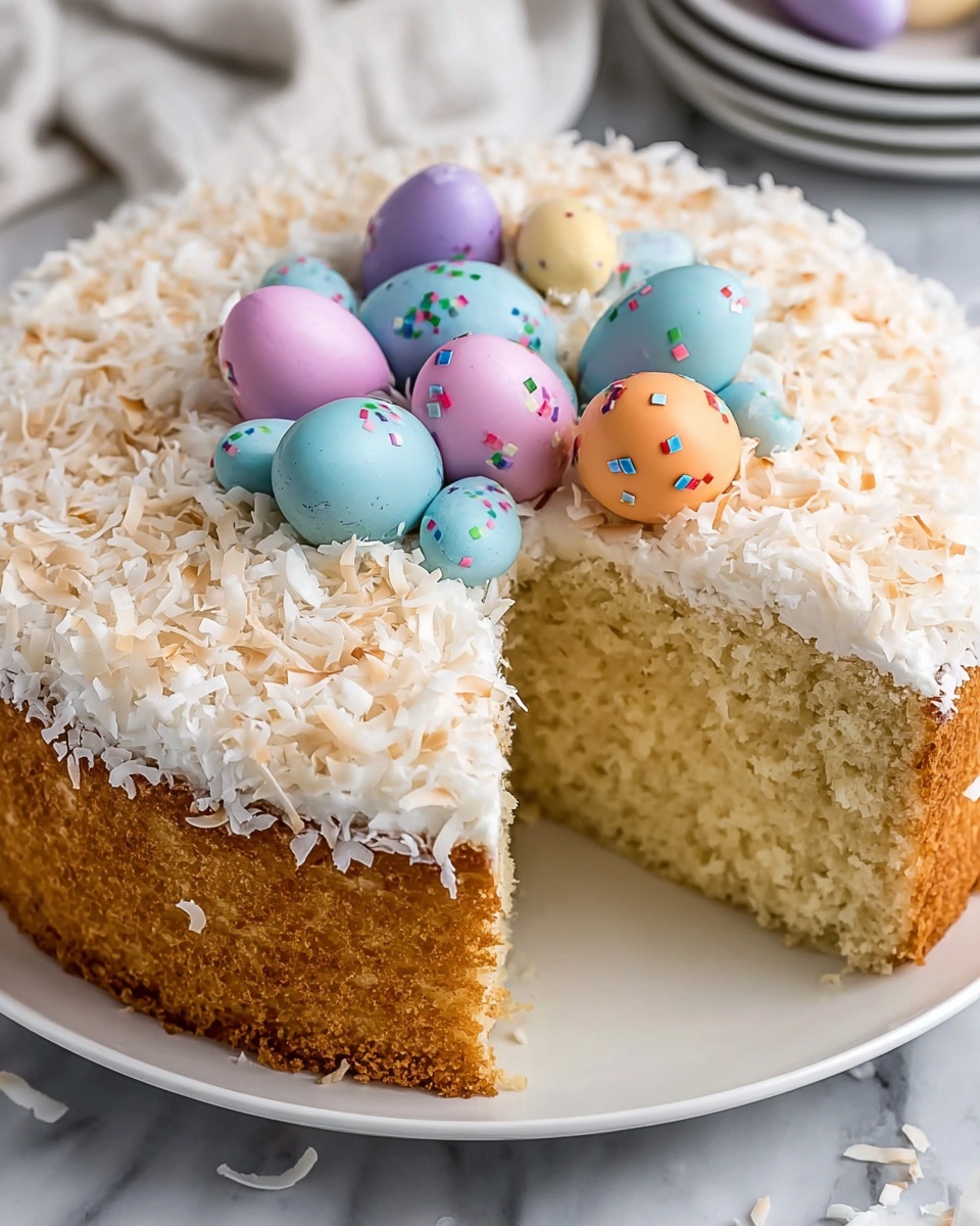 Easter Lemon Coconut Bundt Cake with Chocolate Eggs Recipe - Recipe Image