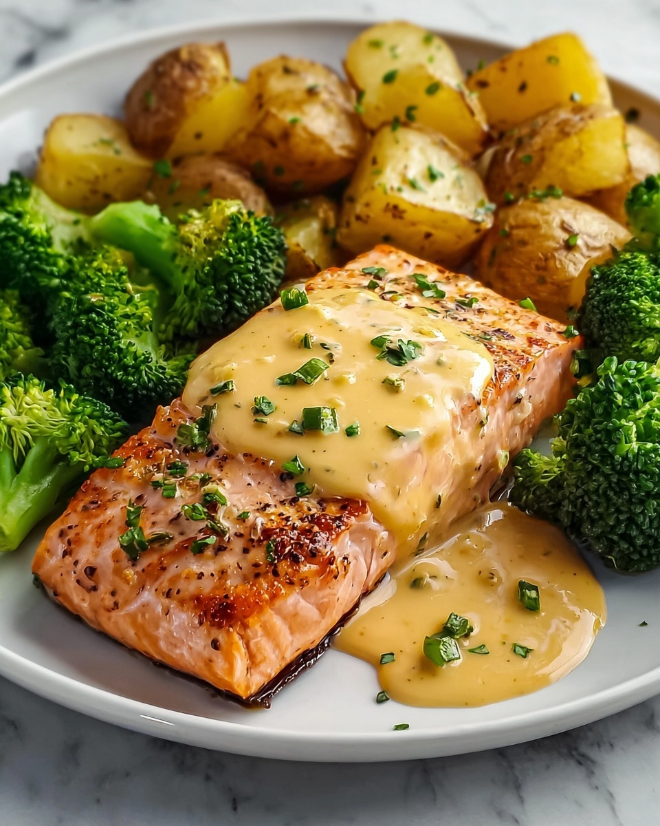 Lemon Butter Salmon with Crispy Potatoes and Roasted Broccoli Recipe - Recipe Image