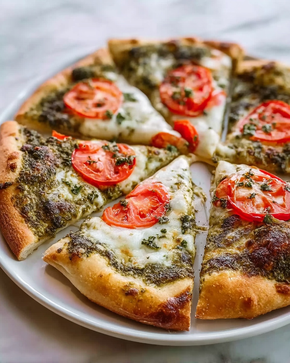 Pesto Pizza with Fresh Mozzarella and Cherry Tomatoes Recipe - Recipe Image