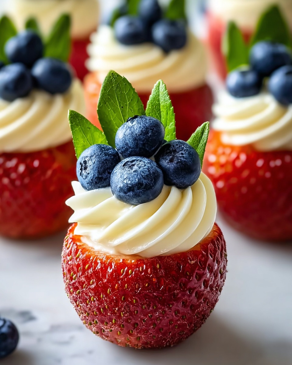 Red, White, and Blue Cheesecake Strawberries Recipe - Recipe Image