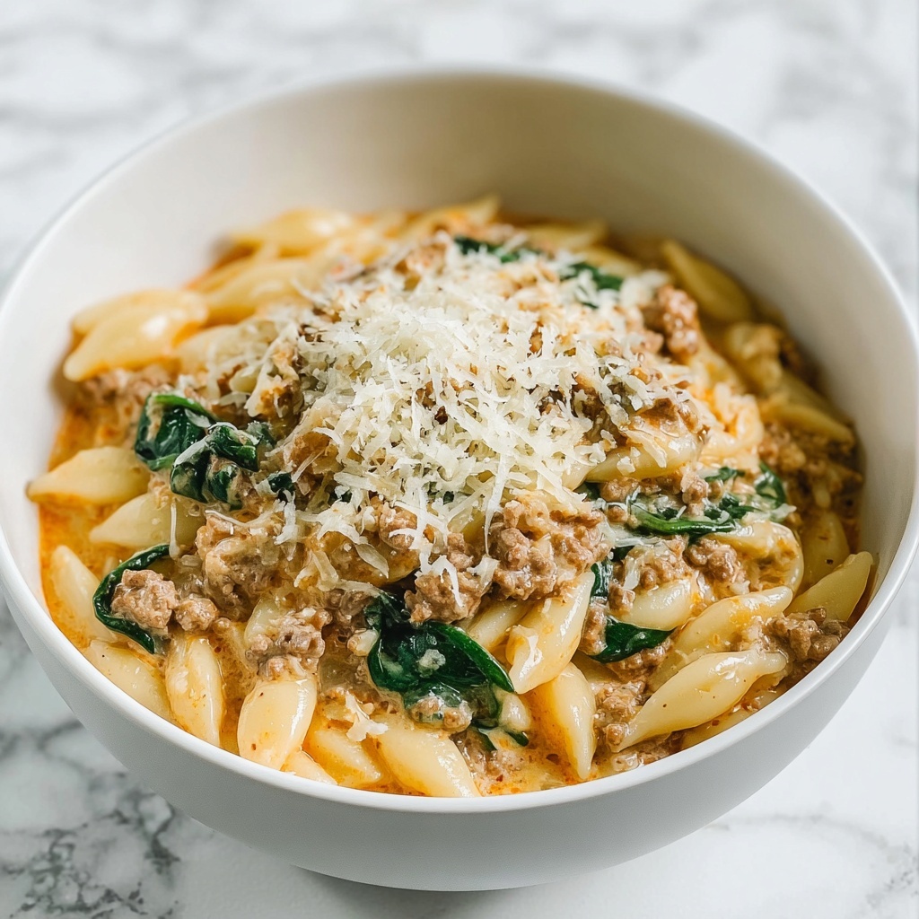 Ground Beef Orzo with Tomato Cream Sauce Recipe - Recipe Image